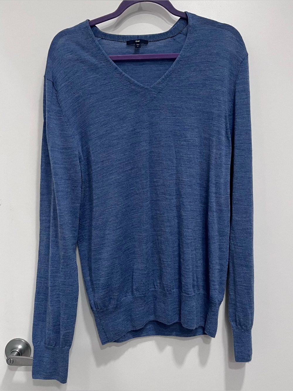 Gap Wool Blend Blue V-Neck Sweater Men's Large Lightweight Pullover Preppy Basic
